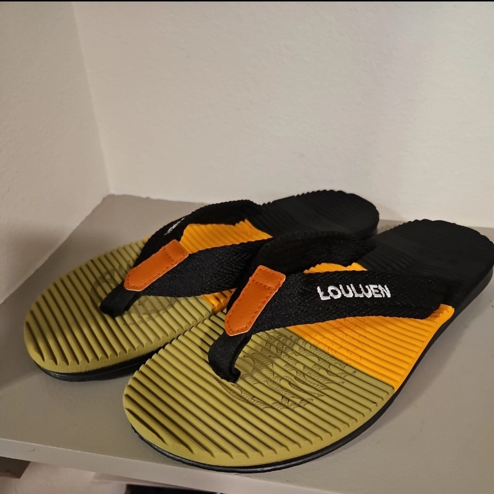 Men's Black and Orange Flip-Flops.